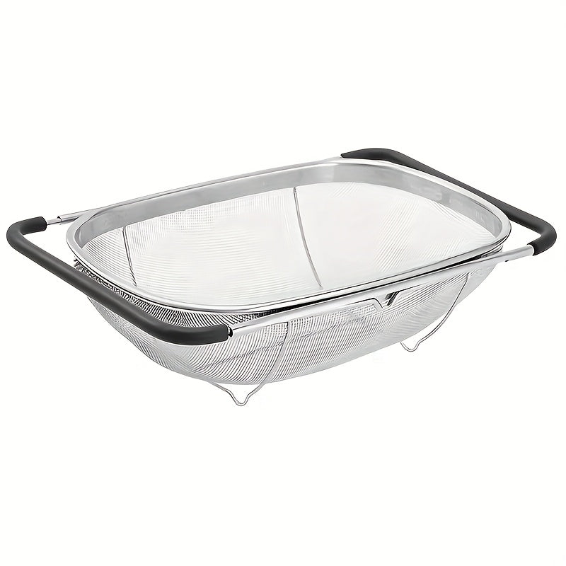 Expandable Mesh Colander, Stainless Steel Fruit and Vegetable Strainer Basket for Rinsing Produce and Draining Water, Large or Small Kitchen Prep Options