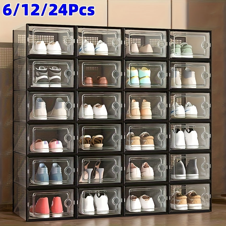 6/12/24pcs Thickened Transparent Shoe Boxes with Lid, Foldable Stackable Free Combination Shoe Rack, Plastic Sneaker Container, Space Saving Storage Organizer for Entryway, Bedroom, Home, Dorm, Ramadan DecorBrand: THCBME