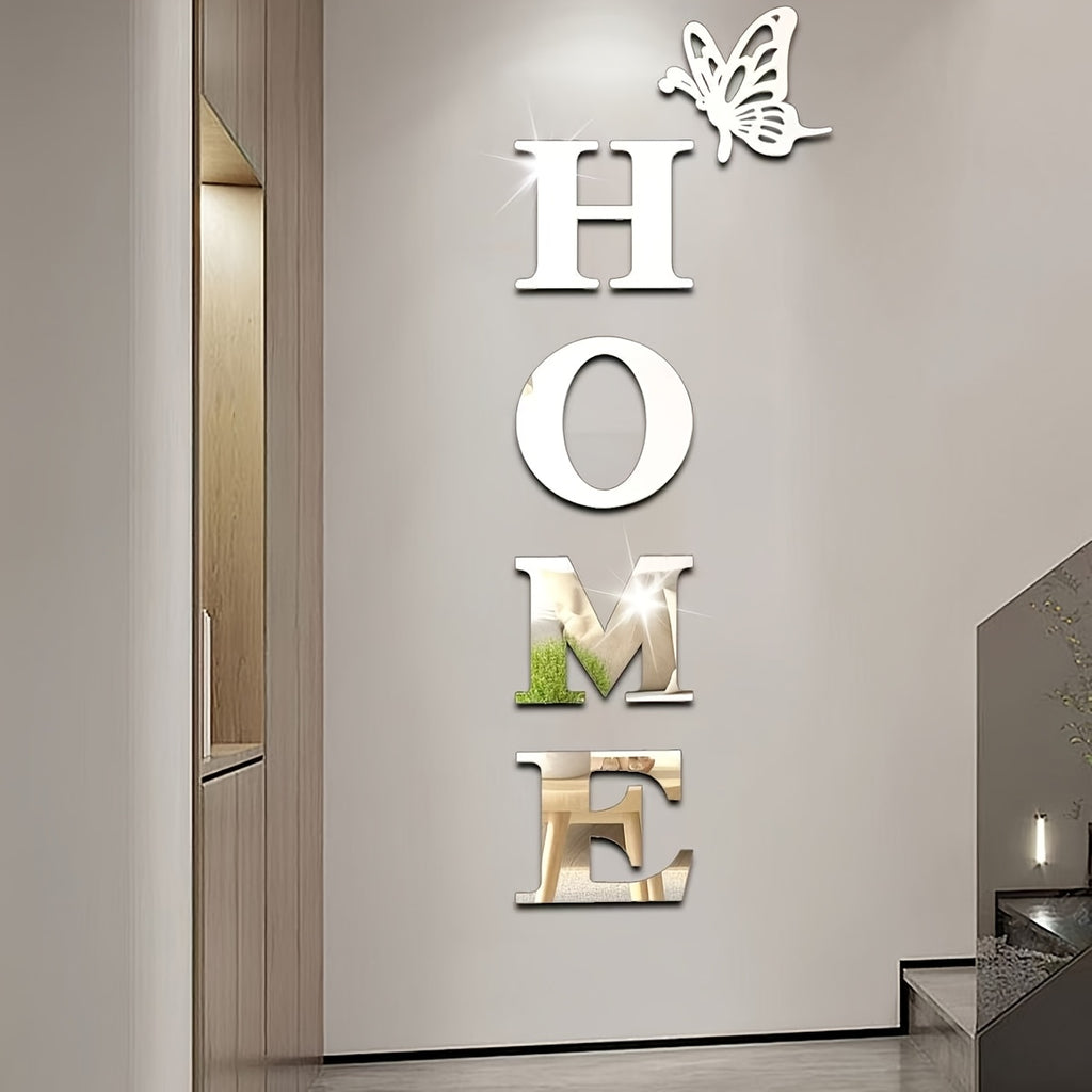 1 Set Of Acrylic 3D Letters And Butterfly Family Logo Wall Stickers - Self-adhesive And Removable, Mirror Effect, Suitable For Living Room, Bedroom, Kitchen Decoration, Ideal For, Autumn Home Decoration, Christmas, Halloween Decoration