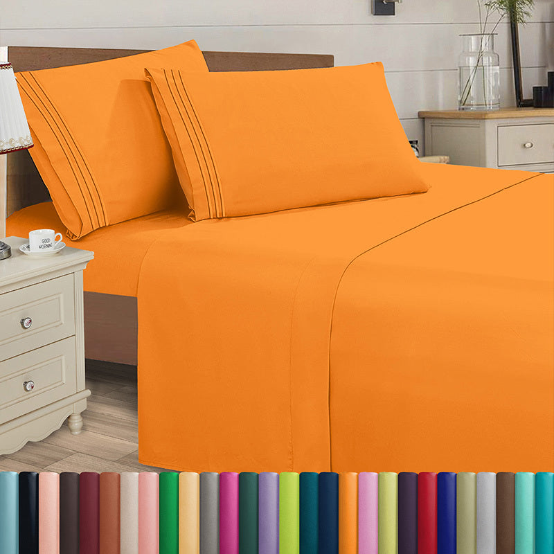 Elegant Comfort Luxury 4pcs Embroidered Sheet Set 16 inch deep pockets - Ultra Soft Machine Washable Luxury 4-Piece Bed Sheet Set - Fade and Wrinkle Resistant Premium Hotel Quality Twin/Full/Queen/King/Cal King Bedding Set- 4PC Sheets For Daily Use, Dorms