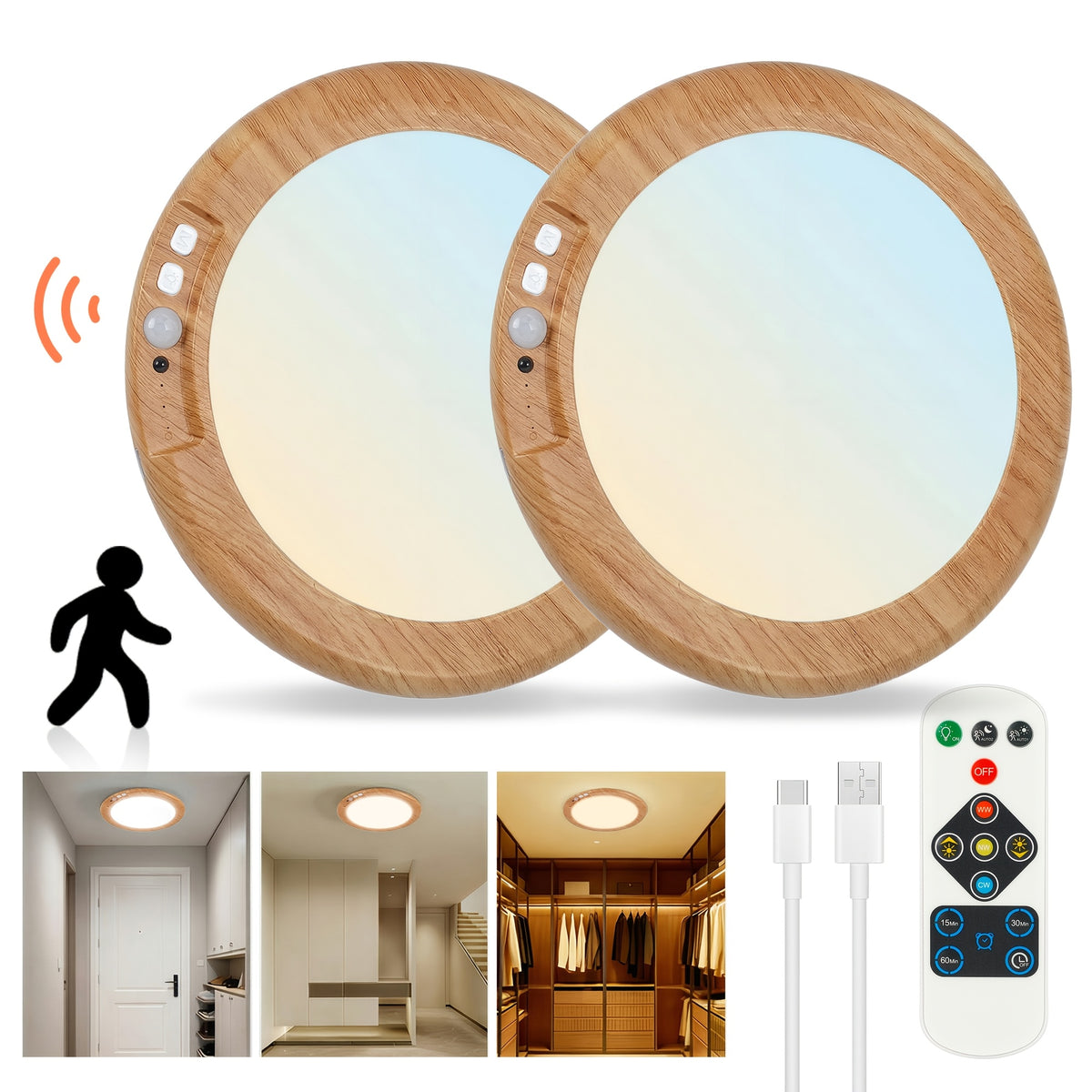 8/6/4/2/1Pack Rechargeable LED Ceiling Light with Motion Sensor, 3 Lighting Options, 10 Brightness Levels Battery Operated Closet Lights, Remote Control Dimmable Timing Motion Shower Lights for Living Bathroom Pantry Hallway Porch(3000K/4500K/6500K)