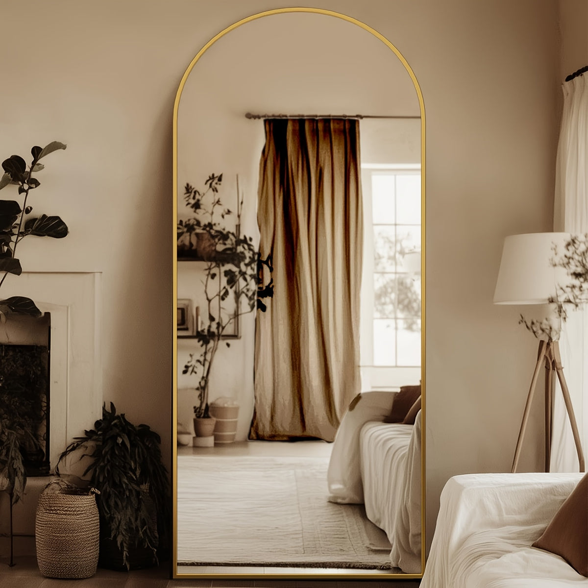 Homsion Full Length Floor Mirror - Freestanding Arched design with Sturdy Base, Large Full Body Mirror for Bedroom, Living Room, Bathroom - Space-Enhancing Elegant Home Decor Standing Mirror, Polished Surface