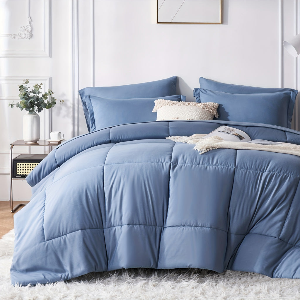 5/7pcs Luxurious Checkered Comforter Sets Queen-Breathable Comforter-Ultra-Soft Fluffy Fiber Filling, Warmth For All Seasons-Bed In A Bag With Comforter, Flat Sheet, Fitted Sheet, Pillowcases, And Pillowshams, Thick Comforter Set, Family Gift Set