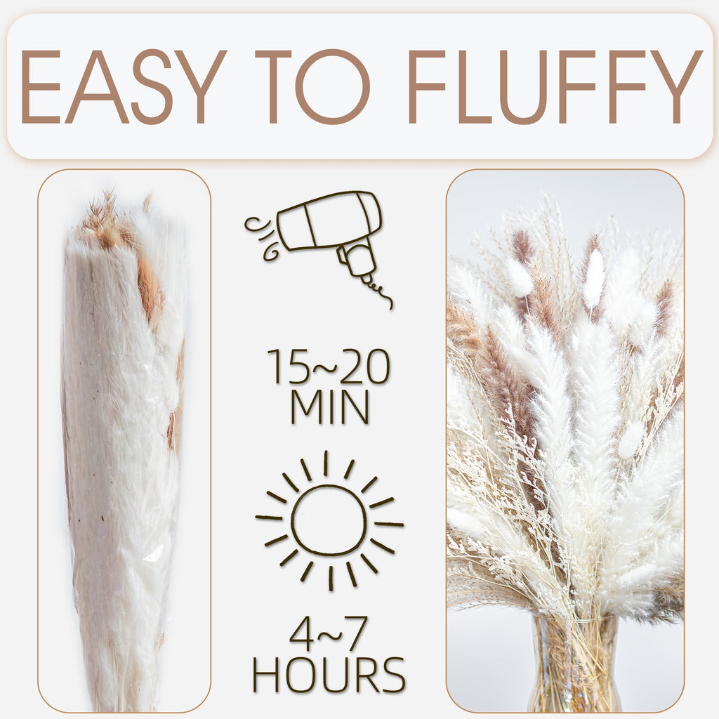 Dried Pampas Grass Decor, 120pcs Pampas Grass with Bunny Tails Dried Flowers, Reed Grass Bouquet for Wedding, Boho Flowers, Home Table Decor, Rustic Farmhouse Party