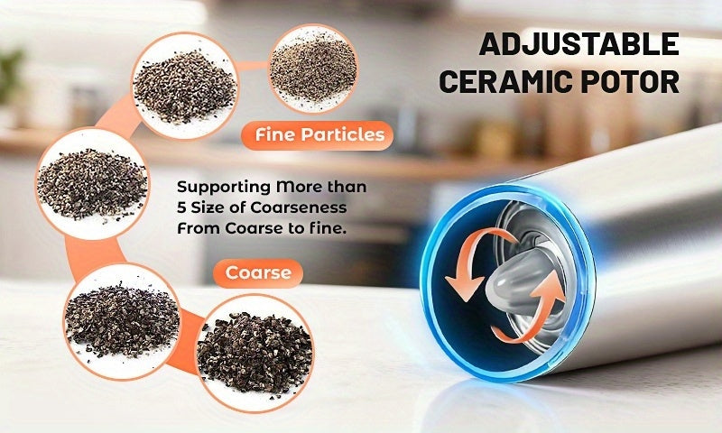 Gravity Sensor Salt and Pepper Grinder Set, 2-Piece Battery-Powered Electric Mills with Blue LED Light and Adjustable Ceramic Core for Home Dining