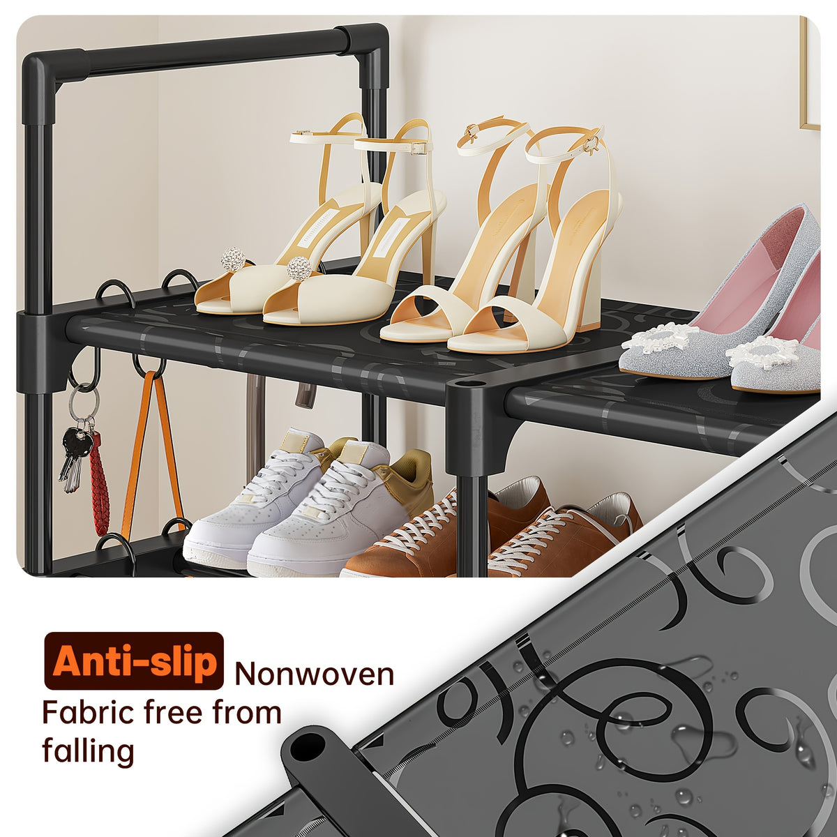 Large Capacity Metal Shoe Rack, Black Shoe Rack Organizer, Boots Storage Rack, 4 Rows 6 Tier & 4 Rows 9 Tier Shoes Rack | Heavy Duty Storage Shelf |Holds 45-72 Pairs Of Shoes|Stable And Durable, Easy to Assemble for Living Room, Bedroom, Dormitory