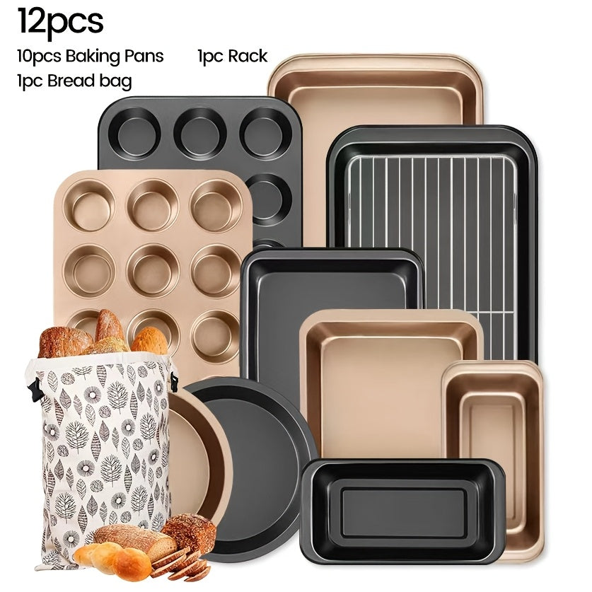 2/6/7/8/12/16/18pcs Nonstick Baking Pans Set Kitchen Baking Sheets Oven Bakeware Sets Round/Square Cake Pan Muffin Pan, Loaf Pan, Roast Pan, Cookie Sheet Baking Supplies Grey Measuring Spoon Scraper Rack Whisks Bread Bag Muffin Cups Spatulas