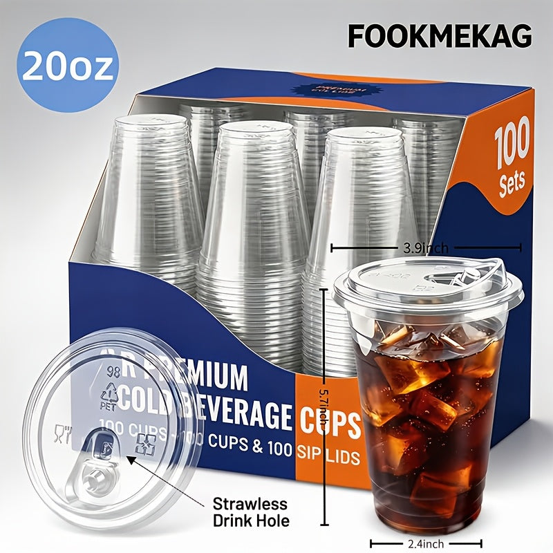 [100pcs]Clear Plastic Mug with Slanted Lid - Disposable Iced Coffee Cup, Smoothie & Cold Drink Storage Container - PET Crystal Party Mug - Perfect Choice for Mother's Day, Halloween, Christmas, Thanksgiving, Small Parties And Family Gatherings