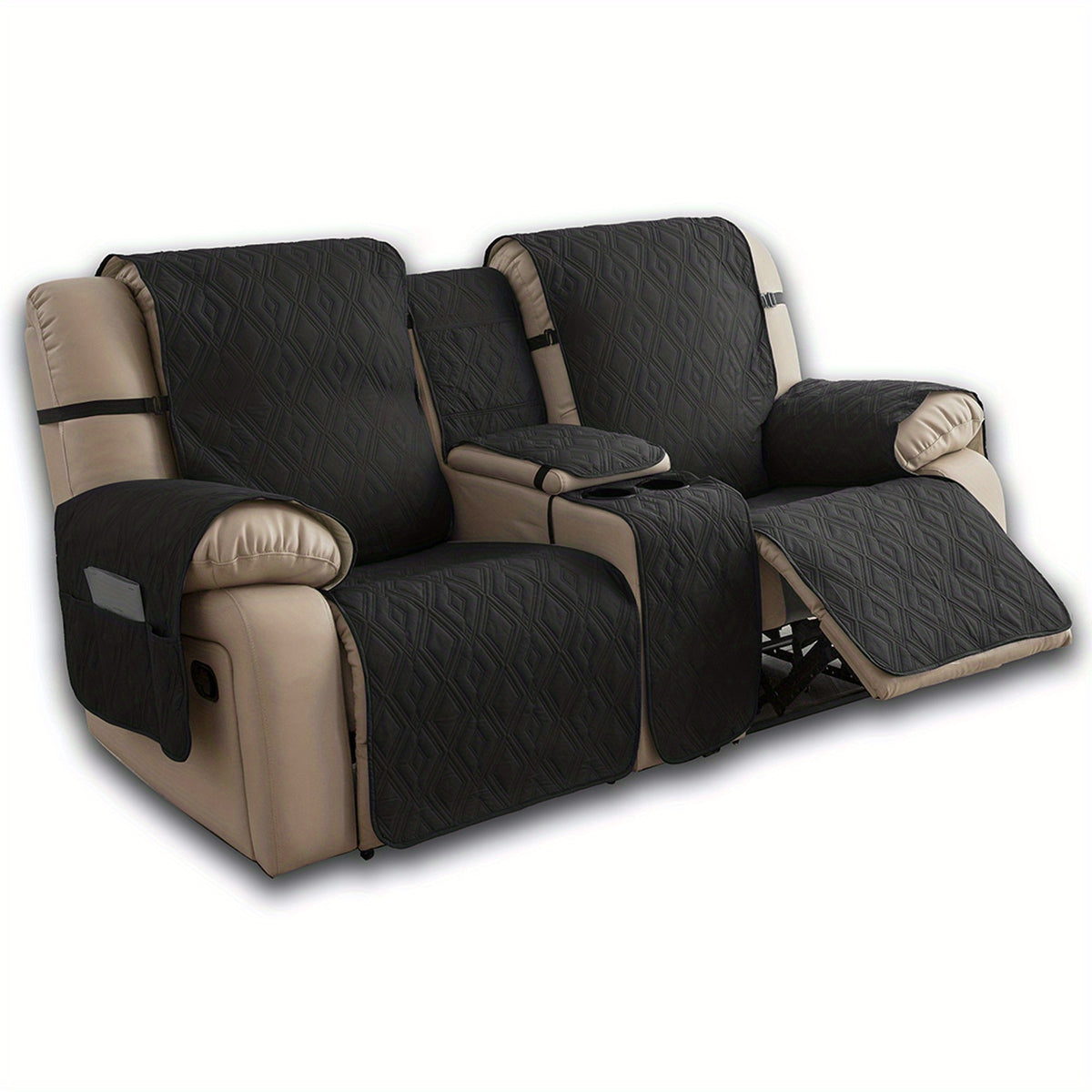 4pcs/set Loveseat Recliner Cover with CenterConsole|100% Waterproof Pet Coverfor Dual Recliner with Straps Design|Split Reclining Loveseat Cover Furniture Pet Protector, Valentine's Day Home Decorations
