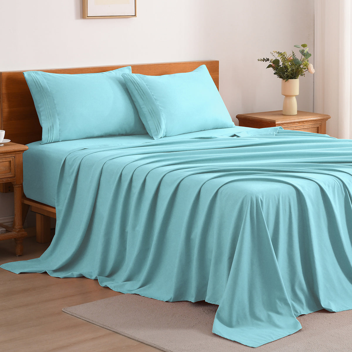 3/4-Piece Cooling Bed Sheet Set, Soft & Breathable Bedding with 18-Inch Deep Pocket, Hotel Luxury Sheets for Summer