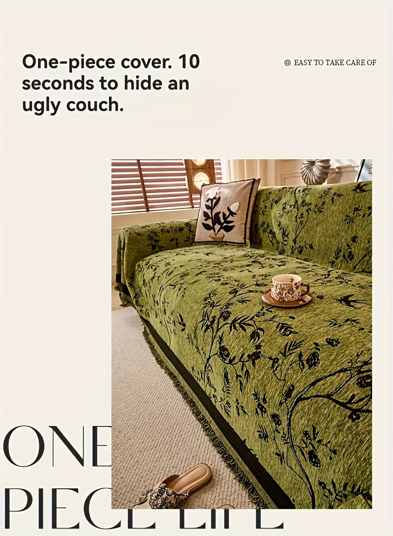 Chenille Thickened Sofa Throw for Flowers And Plants Pattern, Suitable for Living Room And Office Decor, Pet-safe, All-season Use, And Durable, Non-slip.
