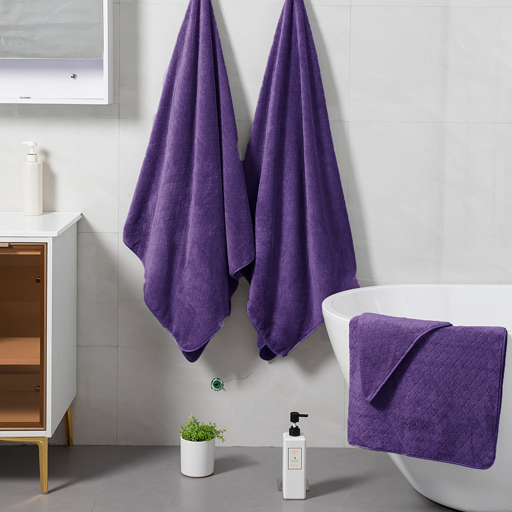 4pcs Oversized Bath Towel Set in Sleek Blue - Ultra Soft, Highly Absorbent, Quick-Dry Microfiber with Diamond Pattern - Includes 4 Bath Towels, and Matching Beach Chair Cover - Ideal for for Bathroom Hotels Gym, Valentine's Day Gift, Wash Cloths