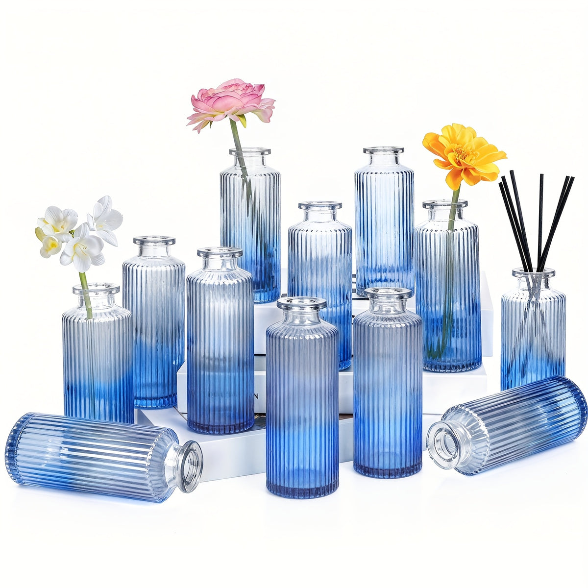 12/24/36pcs Bud Vase, Modern Striped Style, Wedding Centerpieces for Tables, Mini Clear Bud Vases for Flowers, Small Flower Vases Suitable for Birthday Party, Anniversary, Wedding, Home Table Deco, Multiple Sizes, for Mother's Day
