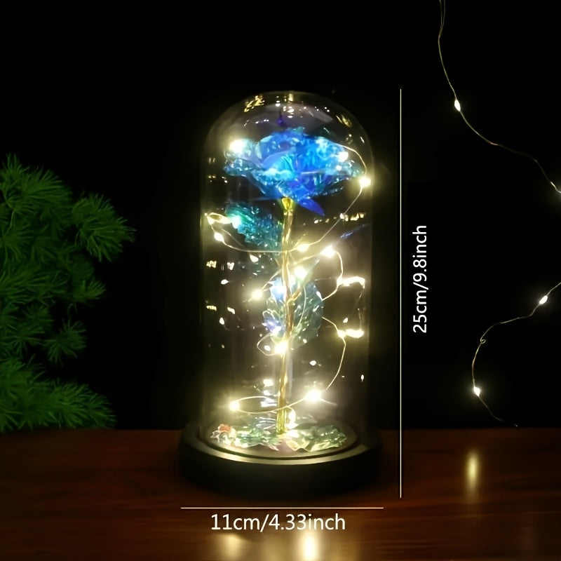 1pc Valentine's Day Gift for Girlfriend, Eternal Rose LED Foil Flower On Glass Cover, Mother's Day Wedding Gift Bridesmaid Gift, Desktop Romantic Decoration