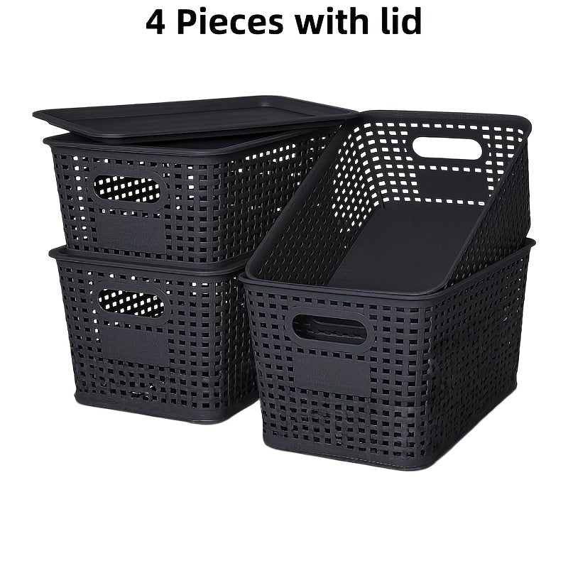 8/4-Pack-Space-Saving Organizers with Lids for Shelves/ Closet/ Desk | Multi-Scene Use In Dorm, Playroom & Office (10"x7"x4", Declutter Essential) with A File Organizer Bag, The Best Gifts for Easter Sunday And Mother's Day