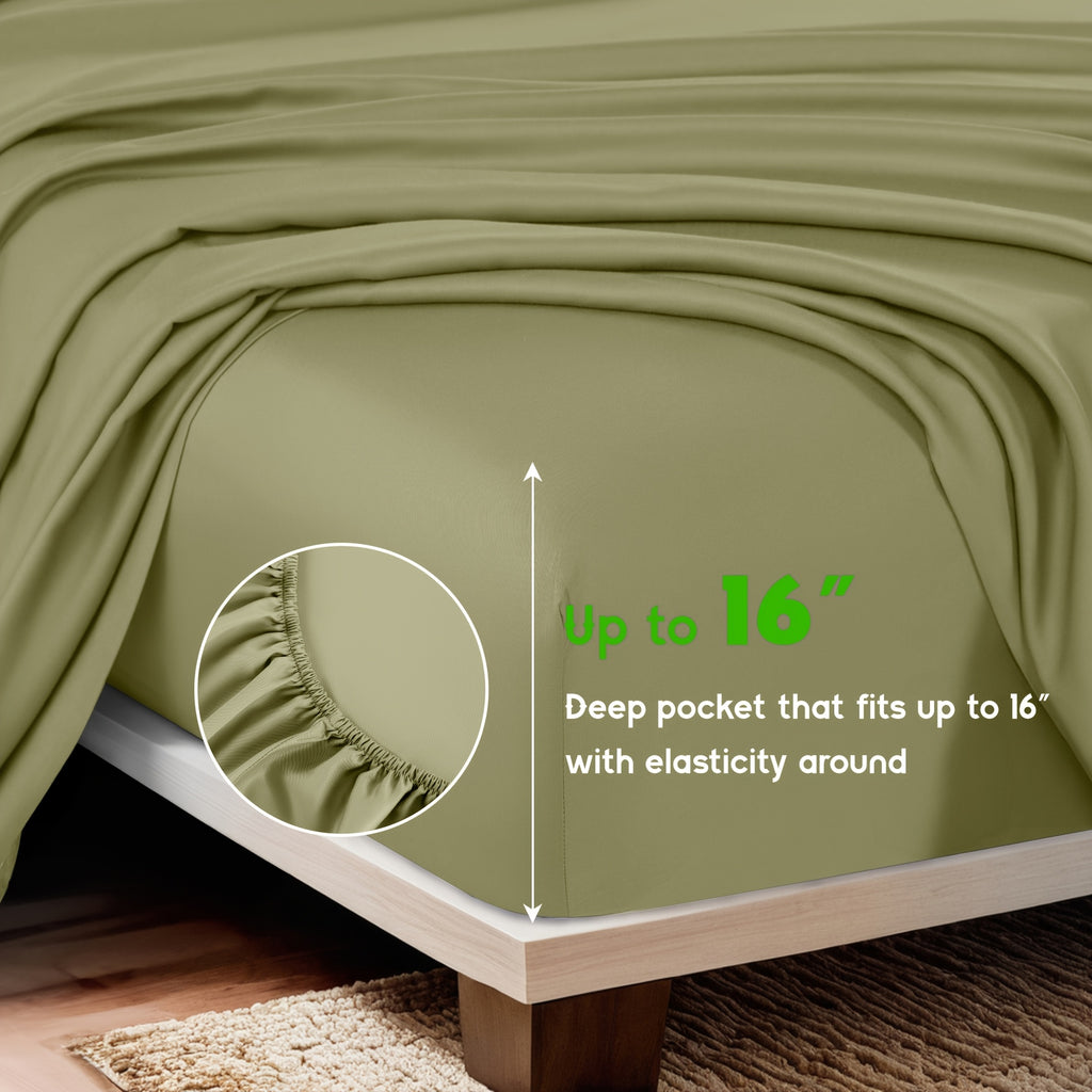 4pcs Cooling Bamboo Sheet Set, All-Season Comfort, 16" Deep Pocket, Wrinkle & Shrink Resistant, Y Soft Hotel Quality Bedding, Includes Fitted Sheet, Flat Sheet & 2 Pillowcases, Luxury Gift Box Packaging