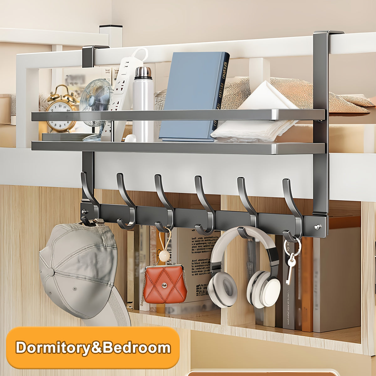 1pc Door Storage Rack with Hooks - Easy Install.Metal Construction.Multifunctional Metal Hook, Durable And Space-Saving for Bedroom, Bathroom, Or Entryway - Perfect for Clothes, Bags, Keys, And More.