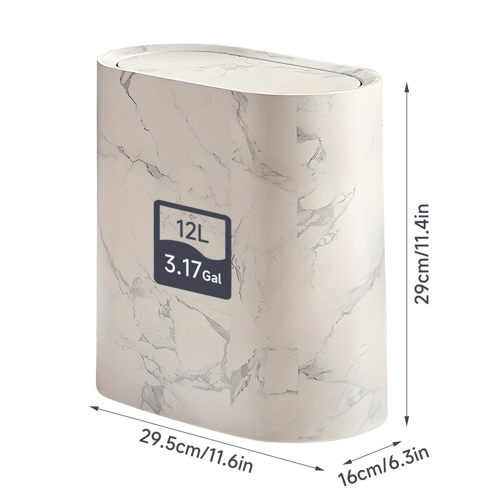 2pcs Trash Can with Marble And Wood Grain Pattern, Plastic Wastebasket with Built-in Handles, Easy to Clean, Rustproof, Space-Saving Design, Ideal for Small Spaces In Bathroom, Laundry, And Home Office, (2pcs/1pc), Halloween Gifts, Christmas Gifts