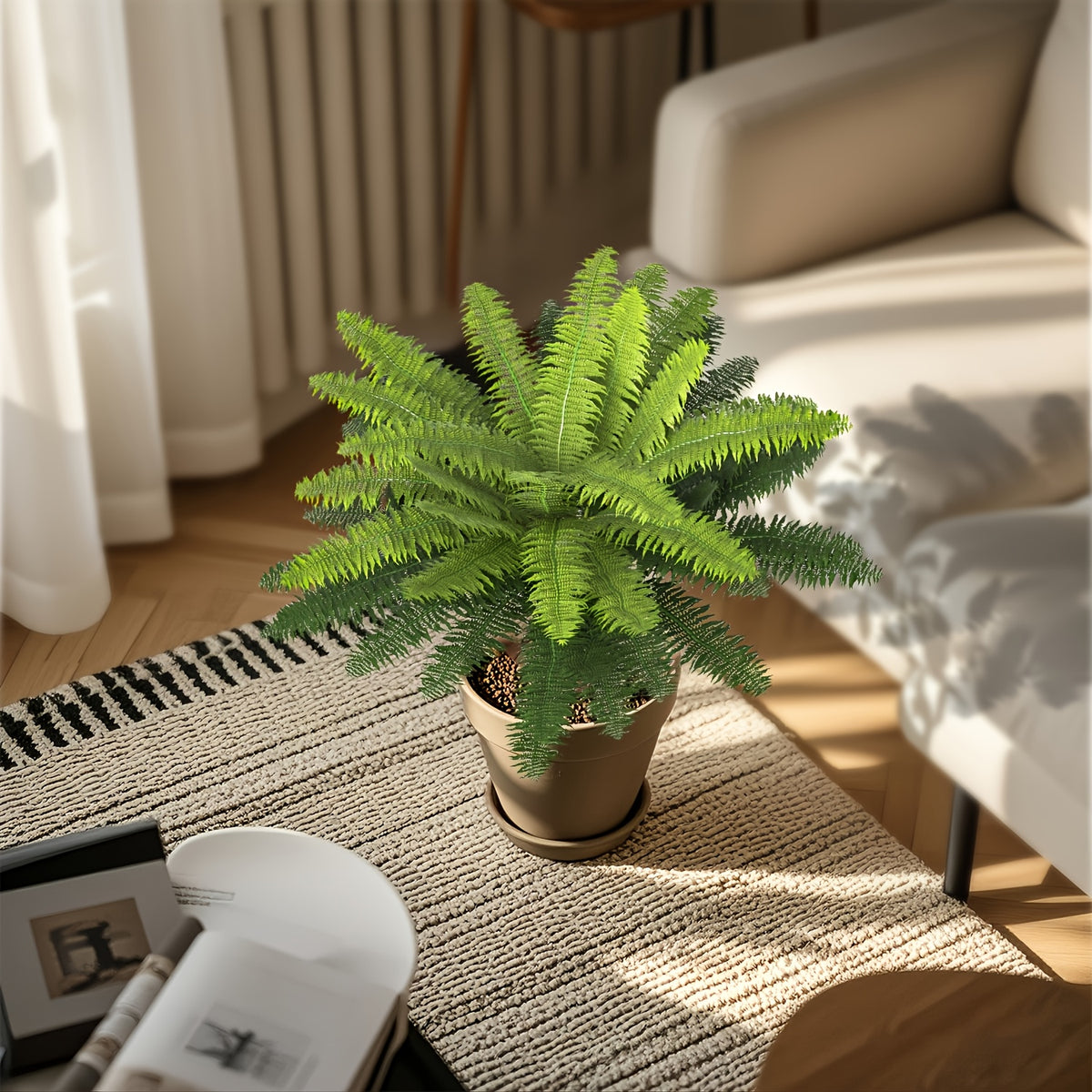 4 Large Boston Fern Greenery, 34-Inch Artificial Plant, Suitable for Outdoor Use, Home Office, Garden Porch Barn Decoration, Wedding Anniversary Festivals (Easter, Mother'S Day, Earth Day), Spring And Summer Display, Indoor And Outdoor Hanging