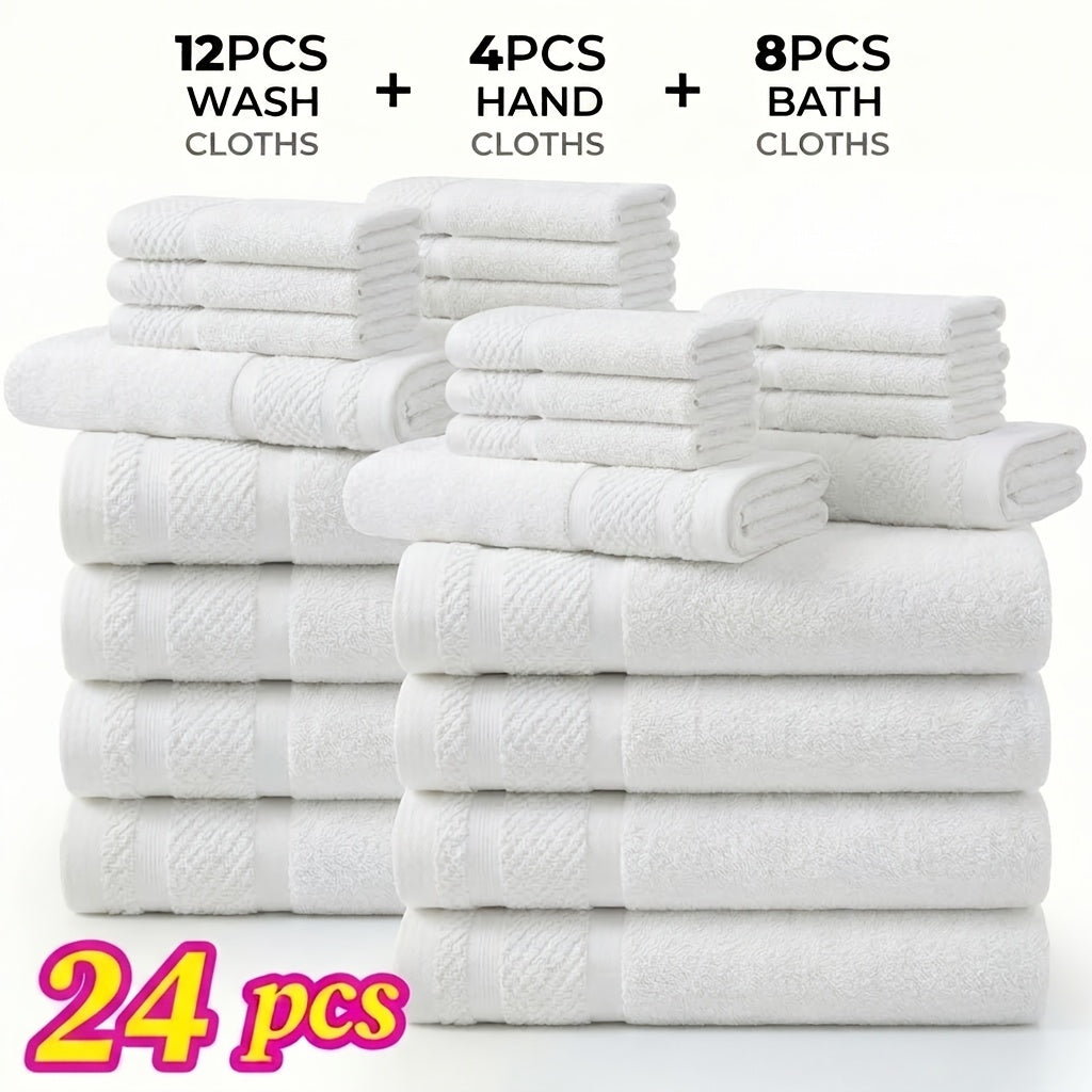 12/24pcs Bath Cloths Set, Hotel Quality Thick Bath Cloths | Highly Absorbent & Quick-Dry | 4 Bath Cloths & 6 Hand & 2 Washcloths, Cotton For Hotel Spa Gym & Home Bathroom Essentials, Wash Cloths
