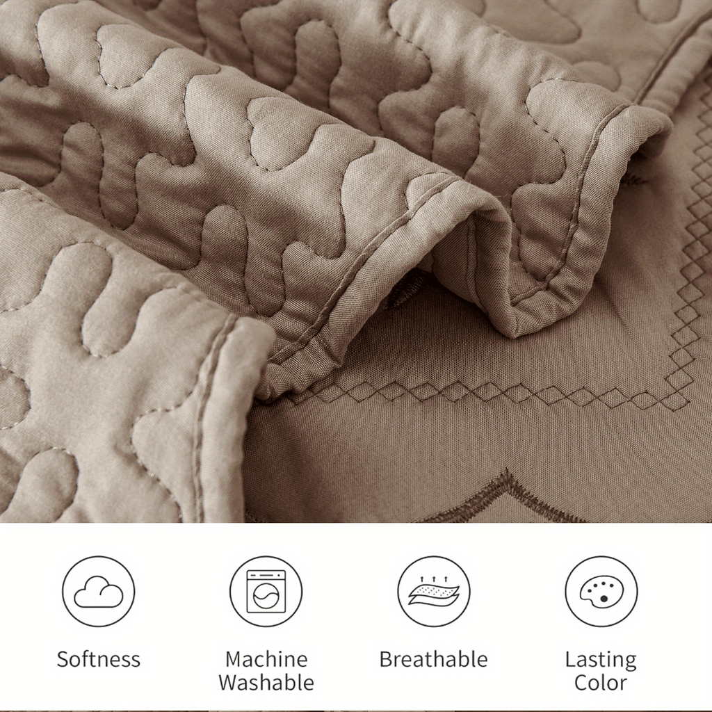 3pcs Exquisitely Crafted King/ Queen Size Quilted Bedspread Set with Intricate Floral Embroidery - 100% Polyester, Wrinkle - Resistant, Lightweight, Perfect for Adding A Touch of Elegance To Your Bedroom Decor