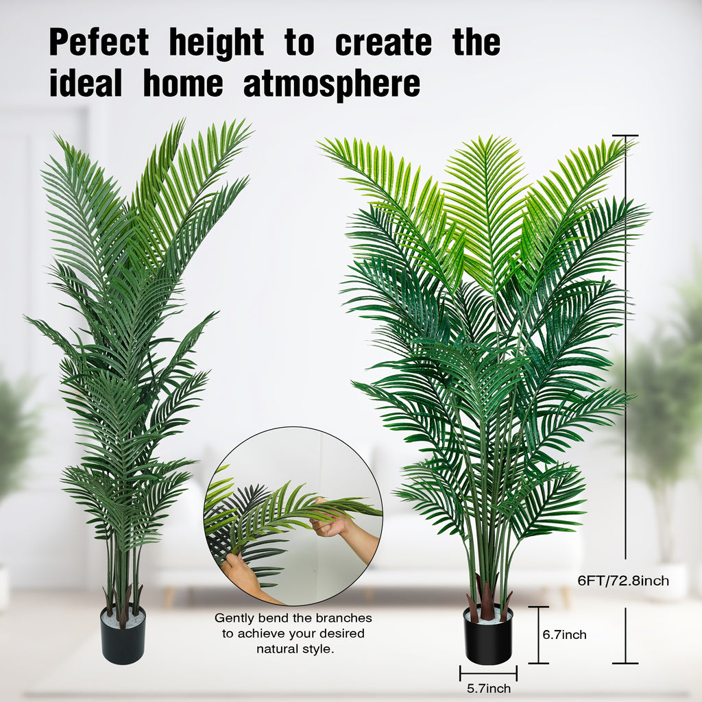 4/5/6ft Artificial Palm Tree, Tall Faux Palm with Bare Stem/Black/White Planter Options, UV-Resistant Realistic Dense Leaves, Tropical Floor Plant Zero Maintenance Easy Assembly Fake Tree for Living Room, Front Porch, Patio, Office & Commercial Decor