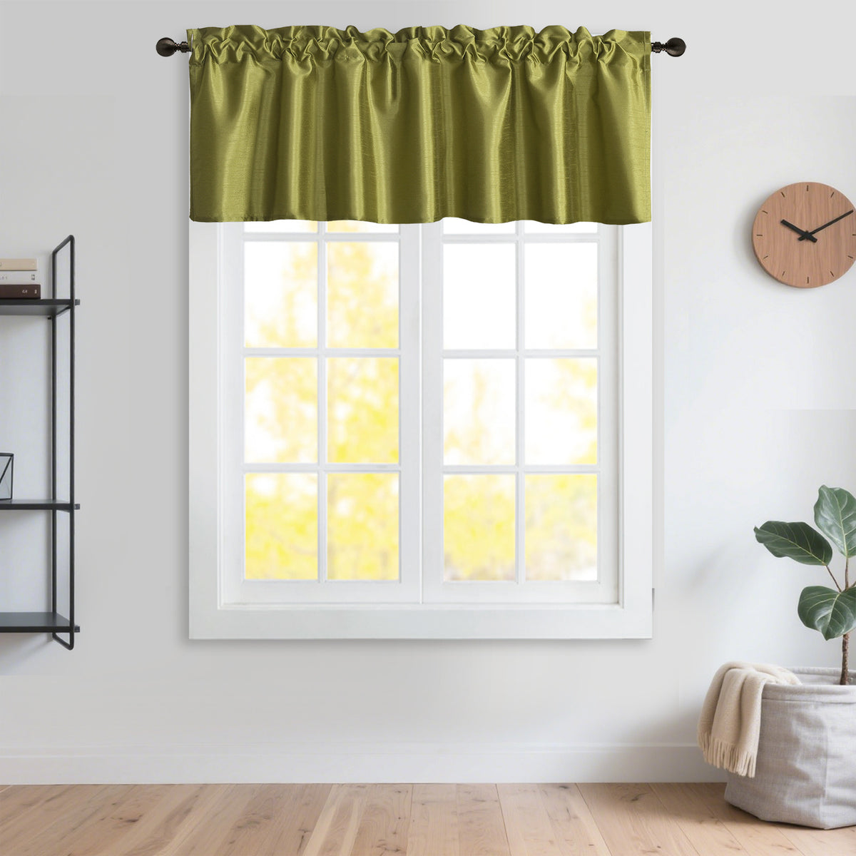 3 Panels Faux Silk Solid Color Sheer Kitchen Curtains Set Rod Pocket Design with 2 Tiers 26x36 inch Each and 1 Valance 52x14 inch for Kitchen Bathroom Privacy Drapes and curtains