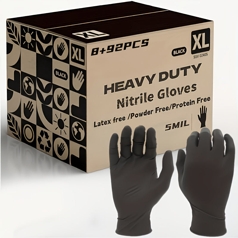 Disposable Black Nitrile Gloves - Durable, Tear Resistant, Powder Free, Free, Frosted Fingertips Enhance Grip Strength - Suitable for Kitchen, Cleaning, Pet Care, Car Repair, Gloves