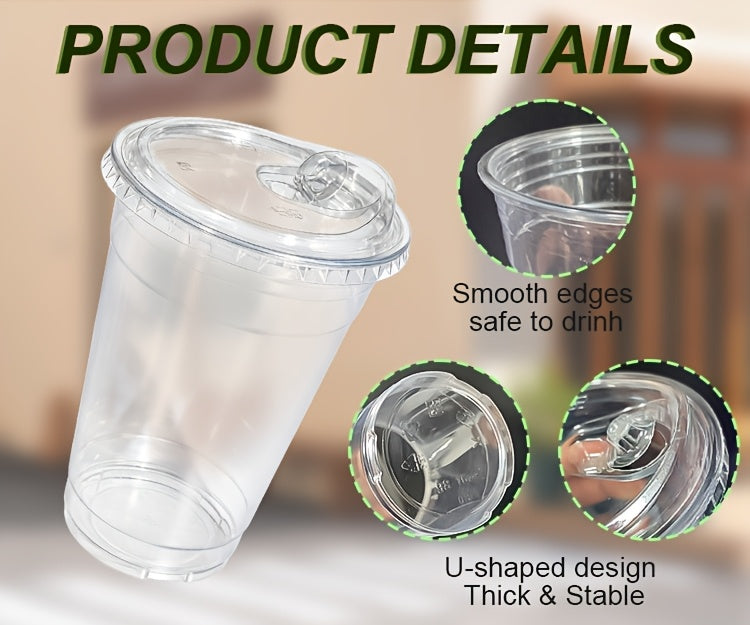 [100pcs]Clear Plastic Mug with Slanted Lid - Disposable Iced Coffee Cup, Smoothie & Cold Drink Storage Container - PET Crystal Party Mug - Perfect Choice for Mother's Day, Halloween, Christmas, Thanksgiving, Small Parties And Family Gatherings