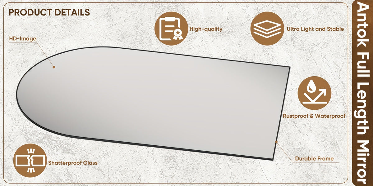 Black Arched Full Length Mirror, 58 x 18 Inch Aluminum Alloy Frame Full Body Floor Mirror with Stand for Bedroom, Entryway and Living Room