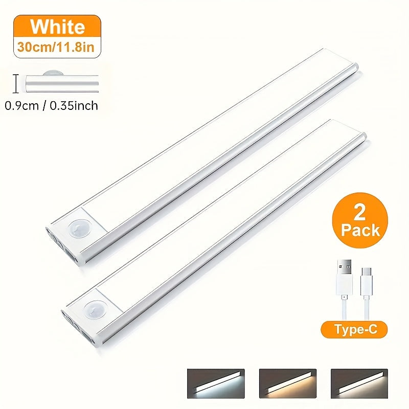 4/2/1pc LED Motion Sensor Under Cabinet Lights, 3 Color Temperatures Wireless USB Rechargeable Night Light, Indoor Closet Lights, Stick-On Anywhere Magnetic Under-Counter Light Fixtures For Kitchen Cabinet Wardrobe Cupboard Stairs.
