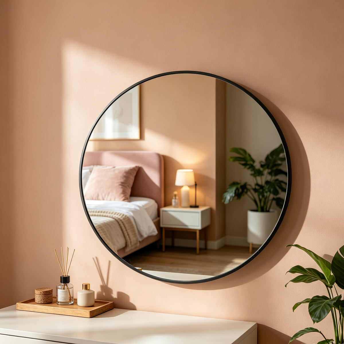 Full Length Floor Mirror, Shatterproof Tempered Glass & Metal Frame, Free Standing or Leaning Dressing Mirror, Circle Vanity Mirrors in Various Sizes Suitable for Home Decor, Bathroom Bedroom Living Room Entryway, Hanging or Leaning