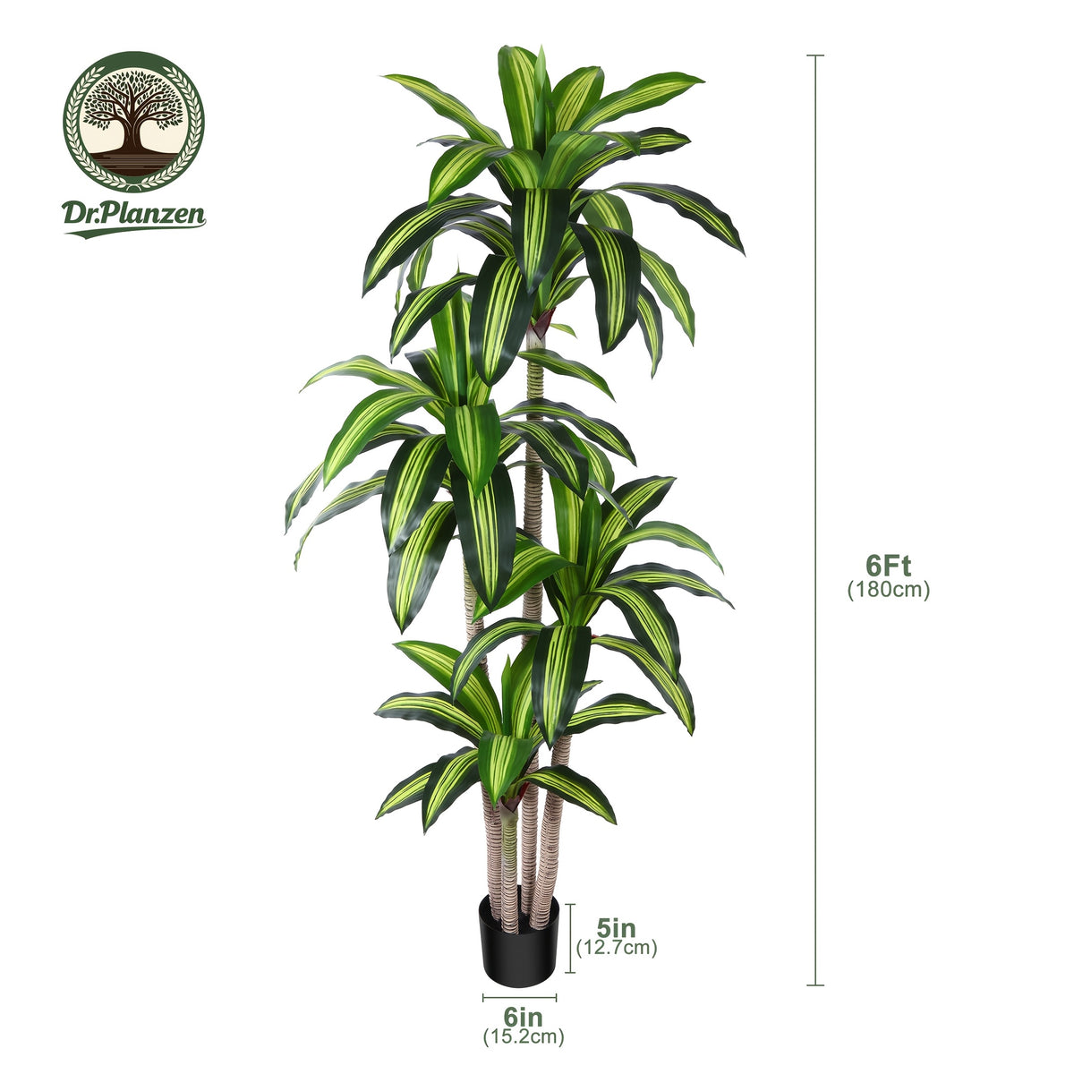 4ft/5ft/6ft Artificial Dracaena Tree in Pot - Realistic Faux Plastic Tropical Floor Plant with Easy Assembly, All-Season Indoor/Outdoor Decor for Home Office Living Room Porch, Housewarming Gift (Includes Container), Best for Christmas, Perfect for Thanks