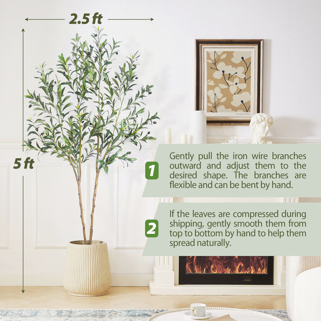 6ft Artificial Olive Tree Thicken Trunk Indoor Tall Faux Plants Fake Tree for Home Living Room Kitchen Decor House Spring Summer Decoration
