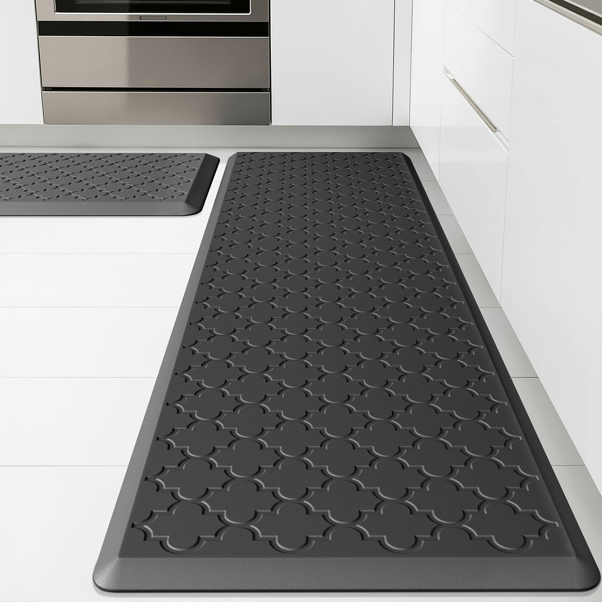 [Non-Slip Kitchen Mats] 2pcs Non-Slip Cushioned Kitchen Mats for Floor | Anti Fatigue Mats for Standing, Office, Sink, Laundry - Grey