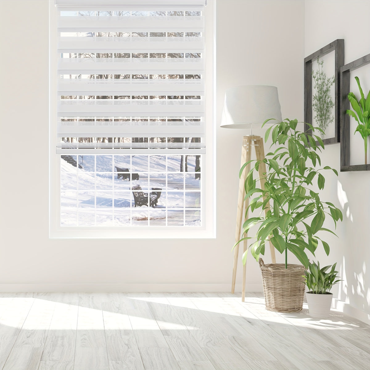 Cordless Zebra Roller Shade with Valance, Double Layered Window Blind for Day And Night, Light Filtering Window Treatment with Mesh And Opaque Fabric
