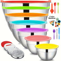 Mixing Bowl Kitchen Prep Set, 26-Piece Stainless Steel Collection with 7 Bowls, Lids, Grater Attachments and Whisk for Baking and Salad Making