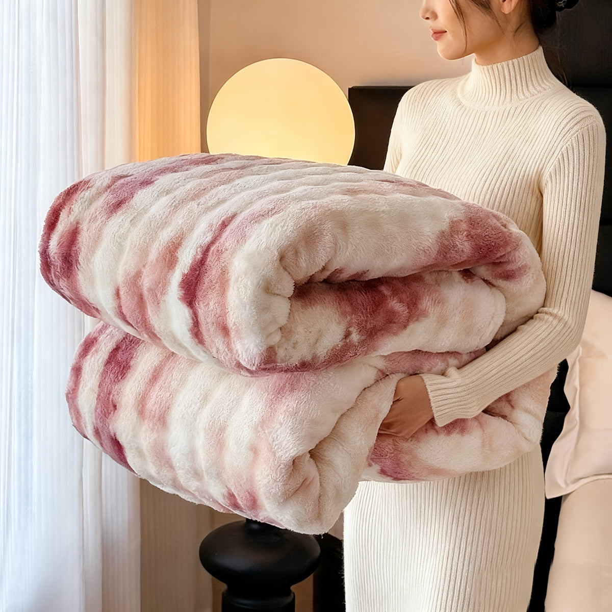 Soft & Warm Ultra-Soft Faux Rabbit Fur Tie-Dye Plush Throw Blanket - Reversible, Machine Washable for All Seasons, Perfect for Sofa, Bed, Living Room, Christmas,, 320GM Random Color