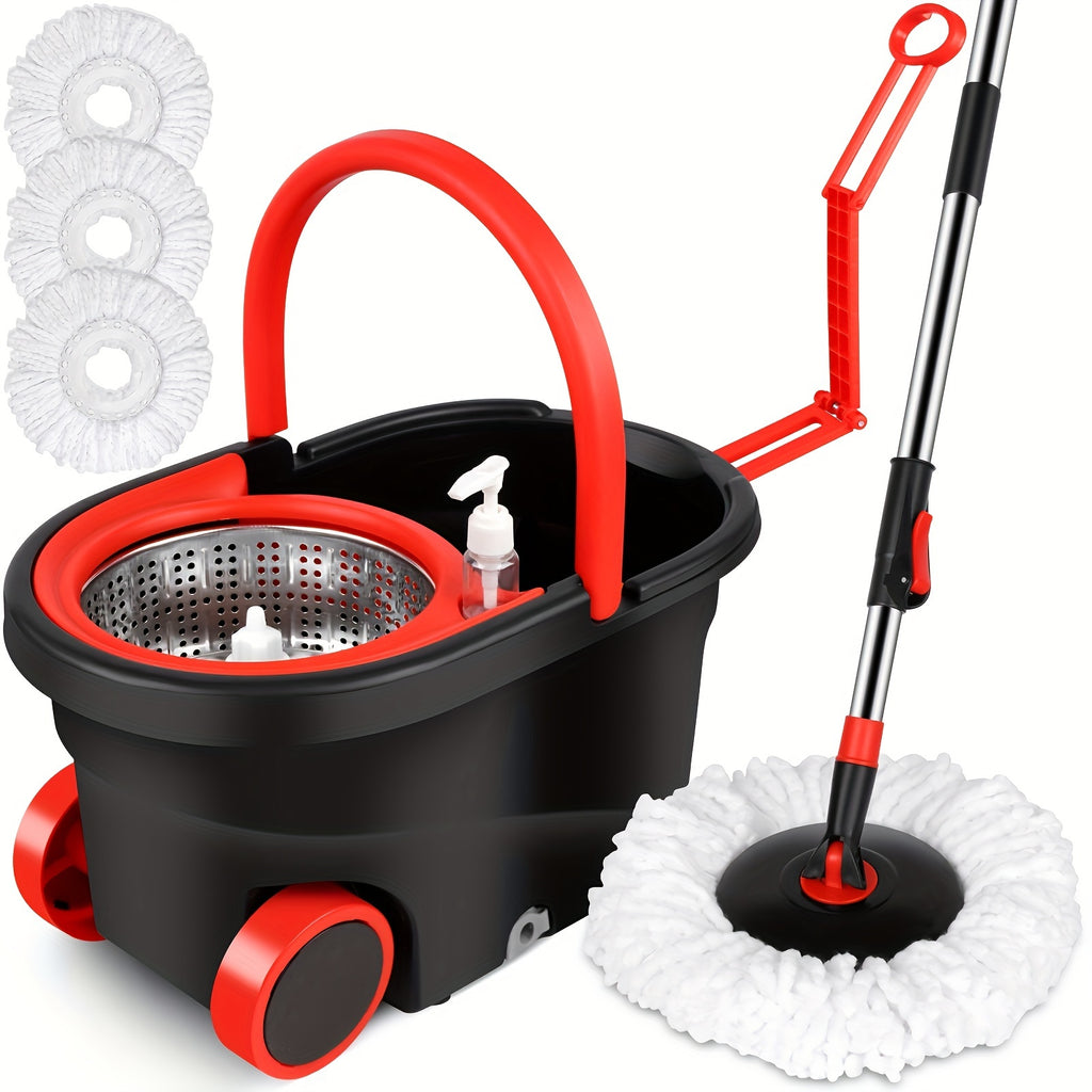 Mop Bucket Set, Spin Mop And Bucket And Wringer Set, Bathroom Mop Bucket, 360° Spin Mop Bucket System with 3 Microfiber Mop Replacement Heads And 61 Inch Adjustable Handle for Floor Cleaning, Holiday Cleaning, Christmas Cleaning