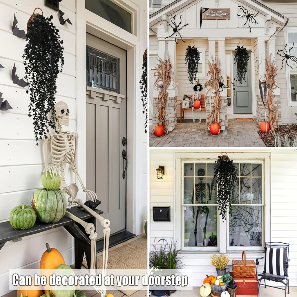 2/4pcs UV Resistant Black Artificial Hanging Flowers - Rich Artificial Greenery Vines for Indoor/Outdoor Decorations, Perfect for Halloween, Weddings And Fall Celebrations, Home Fall Decorations