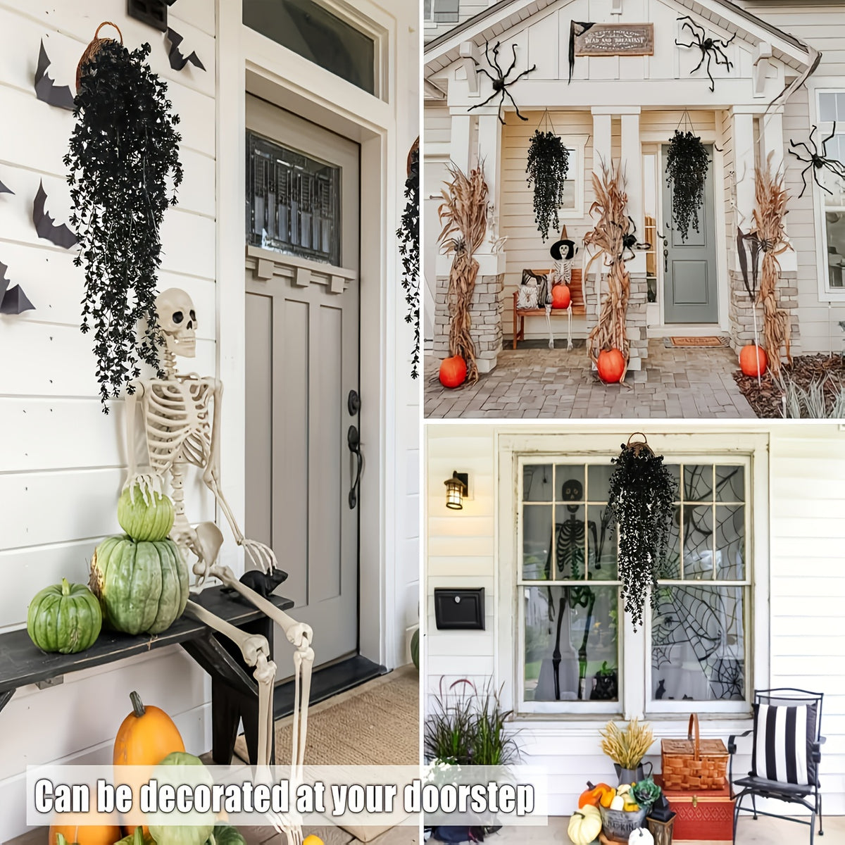 2/4pcs UV Resistant Black Artificial Hanging Flowers - Rich Artificial Greenery Vines for Indoor/Outdoor Decorations, Perfect for Halloween, Weddings And Fall Celebrations, Home Fall Decorations