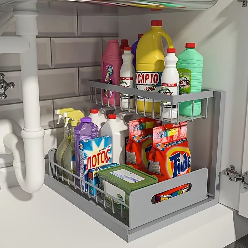 1/2pcs Kitchen Organizers And Storage, Kitchen Accessories, Utility Racks, Under Sink Organizer, Pull Out Cabinet Organizer, 2 Tier Slide Out Sink Shelf, Cabinet Storage Shelves, Under Sink Storage for Kitchen Bathroom Cabinet, Local Warehouse