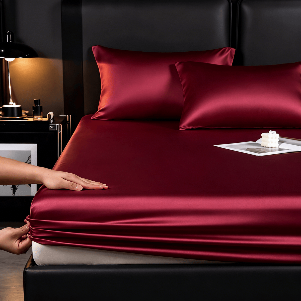 Luxury Satin Bedding Set, Cool And Breathable, Soft Satin Fitted Sheet, Five-Star Luxury Bedding, Twin(Fitted Sheet ×1+Pillowcase ×1), Full.Queen.King(Fitted Sheet ×1+Pillowcase ×2), Apartment, Bedroom, Guest Room, Halloween Christmas Gift