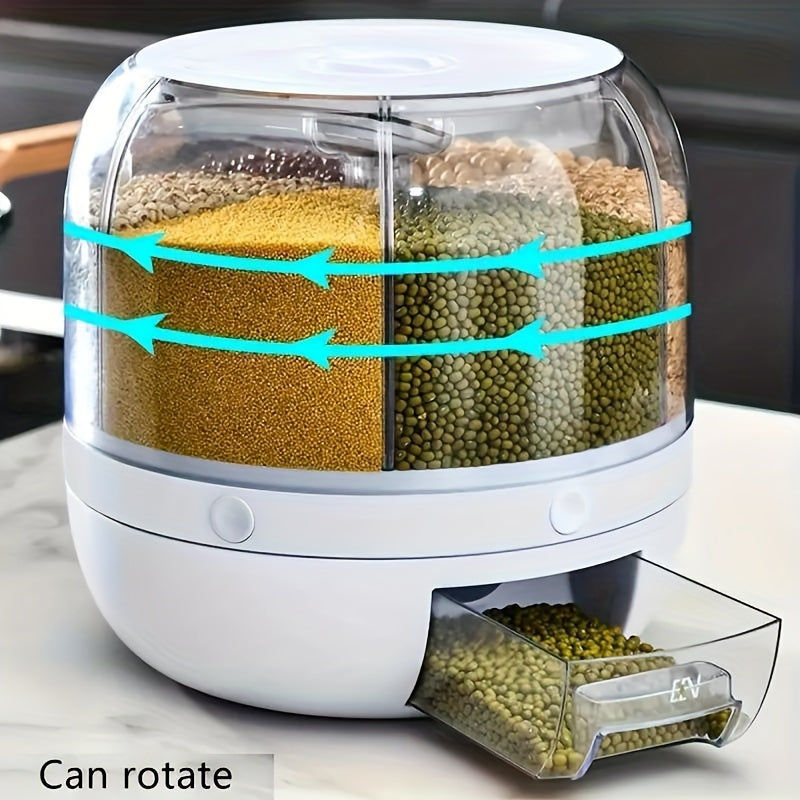 Grain Storage Container Dispenser, 19Lbs Rice Dispenser Rotating, 360° Rotating Food Dispenser One-Click Output Rice Storage Round Grain Dispenser Kitchen For Small Grains, Beans, Rice
