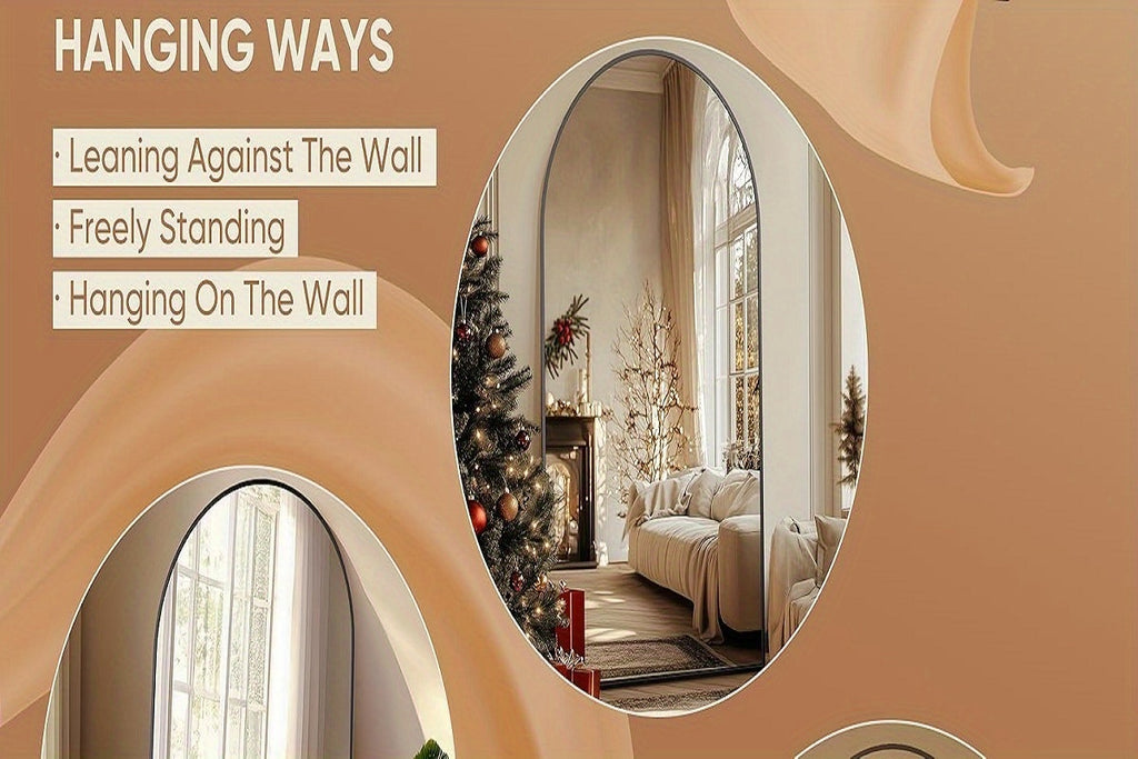 Homsion Full Length Floor Mirror - Freestanding Arched design with Sturdy Base, Large Full Body Mirror for Bedroom, Living Room, Bathroom - Space-Enhancing Elegant Home Decor Standing Mirror, Polished Surface