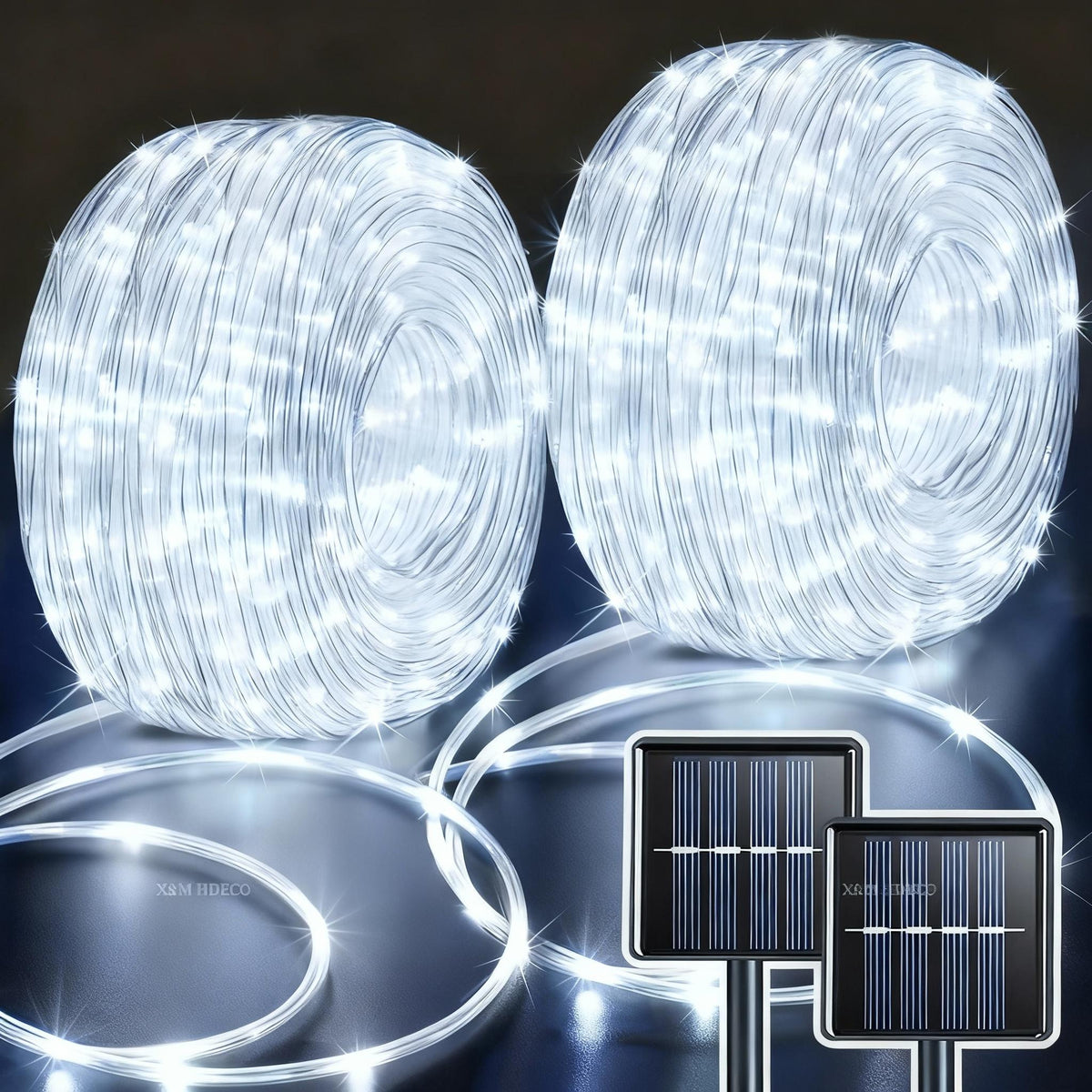 1pc 20/36/70/100 FT Solar Rope Lights, Outdoor Solar Lights, IP65 Solar String Lights, 8 Patterns for Stage Lighting, Trail, Patio, Pool, RV, Christmas Decoration (50LED/100LED/200LED/300LED)