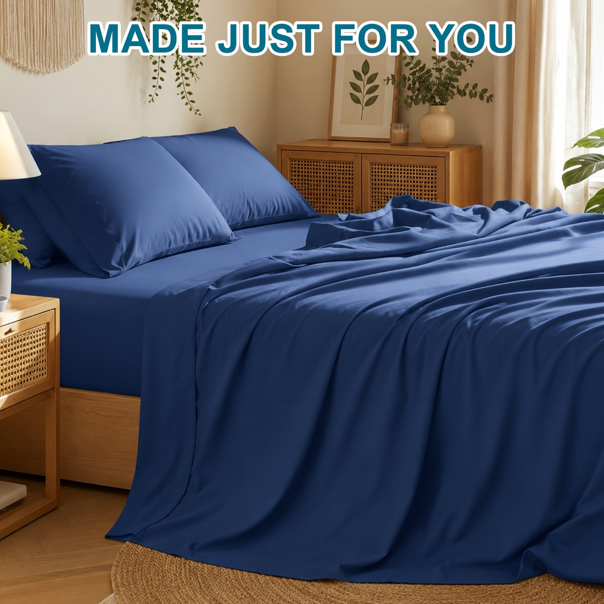 3/4pcs Cooling Bamboo Bed Sheet Set, 3000 TC Extra Deep Pocket 20 Inch Bed Sheet, Children Luxury Soft Hotel & Cooling Sheet Set for Hot Sleepers, Wrinkle And Shrink Resistant, Fitted Sheet And Flat Sheet And Pillowcases, Twin/Full/Queen/King