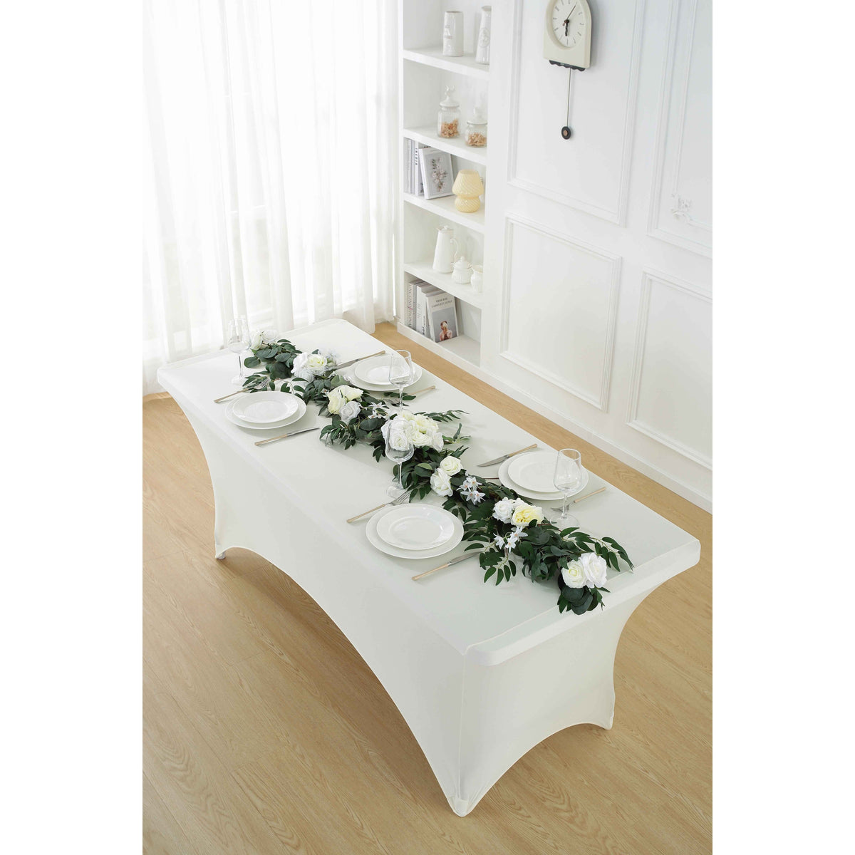 1pcs 4ft/6ft/8ft Spandex Tablecloth, Fitted tablecloth, Wrinkle Resistant Stretchable Rectangle Table Cover For Event, Wedding & Parties