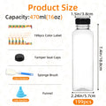 Plastic Juice Bottles with Black Caps, Clear 12 oz and 16 oz Bulk Beverage Containers with Funnel and Sponge Brush for Juicing and Party Drinks