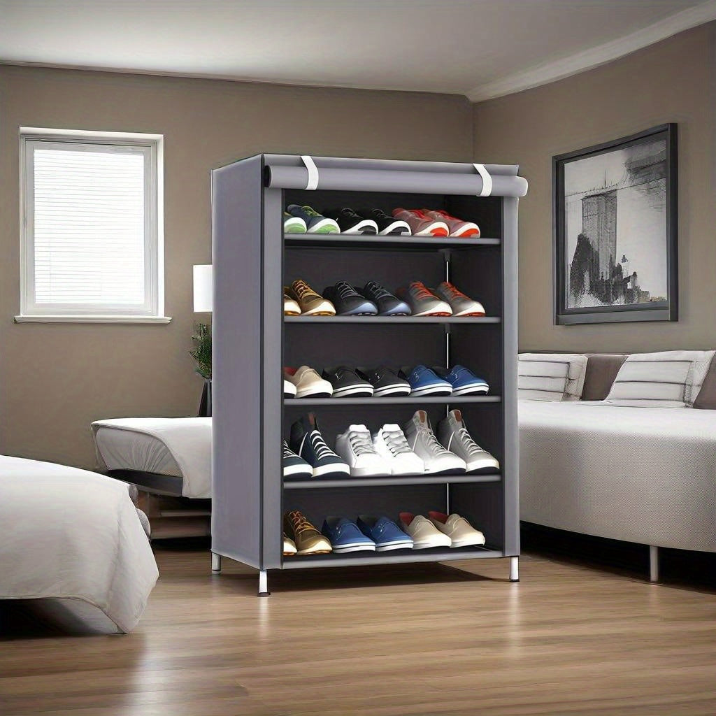 1pc 10 Layer Shoe Cabinet with Dust Cover, Non-woven Space-saving Shoe Rack with Large Capacity, Easy to Assemble, Portable Shoe Cabinet, Suitable for Various Scenes Such As Entrance, Storage Rack, Home And Dormitory Storage